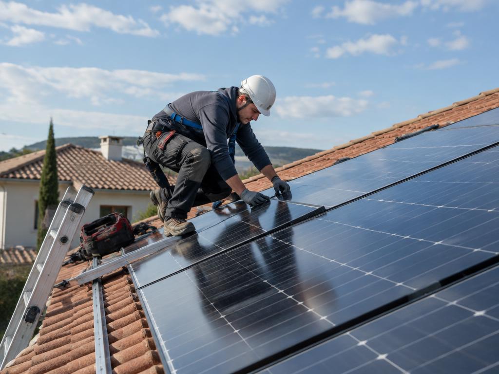 Professionnel installant des panneaux solaires sur un toit